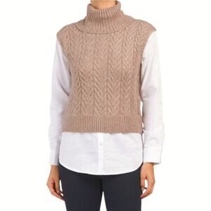 Sincerely Jules Cable Knit Twofer Turtleneck White Shirt Pullover women's sz M